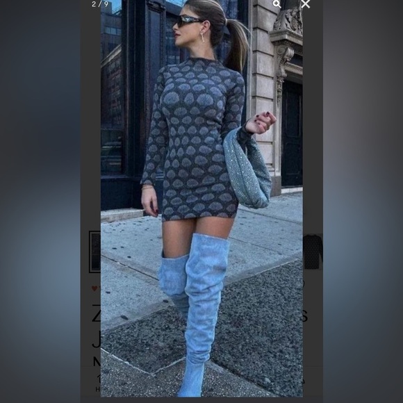 ZARA NWT Seamless Jacquard Shell Mock Neck Long Sleeved Stretch Knit Mini XS-S - Picture 1 of 13